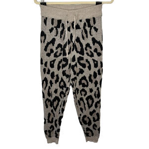Olivaceous Tan Black Cheetah Print Jogger Pajama Pant Wide Drawstring Waist L